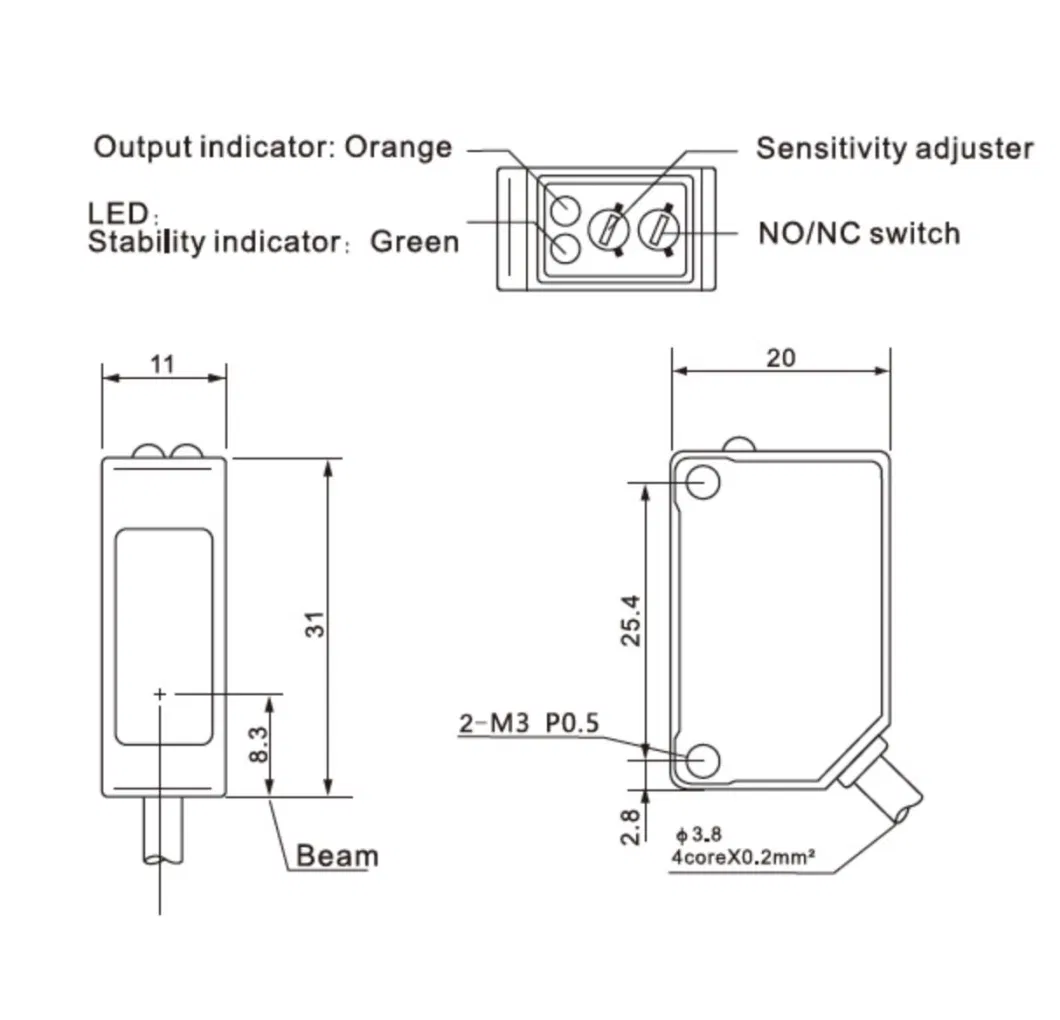 Square Diffuse Reflection Laser Sensor with Background Suppression