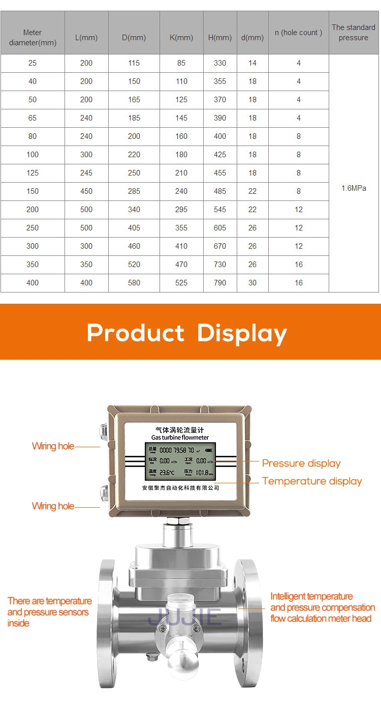 CO2 Oxygen Measure RS485 Output Stainless Steel Digital Gas Turbine Flow Meter