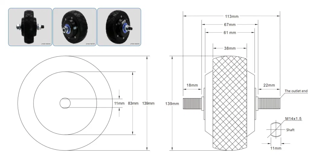 5.5&quot; 5.5 Inch Hub Motor 24V 400rpm 60kg Agv Load Electric Hub Motor Wheel with Optical Incremental