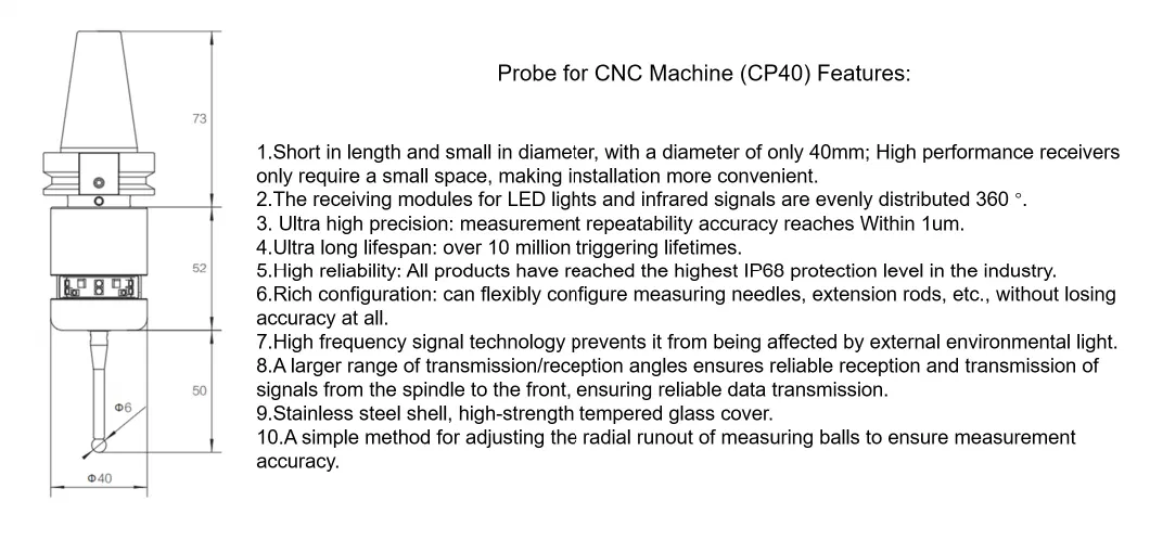 Cp40 High Precision CNC Optical Probe for CNC Cutting Milling Lathe Machine Made in China