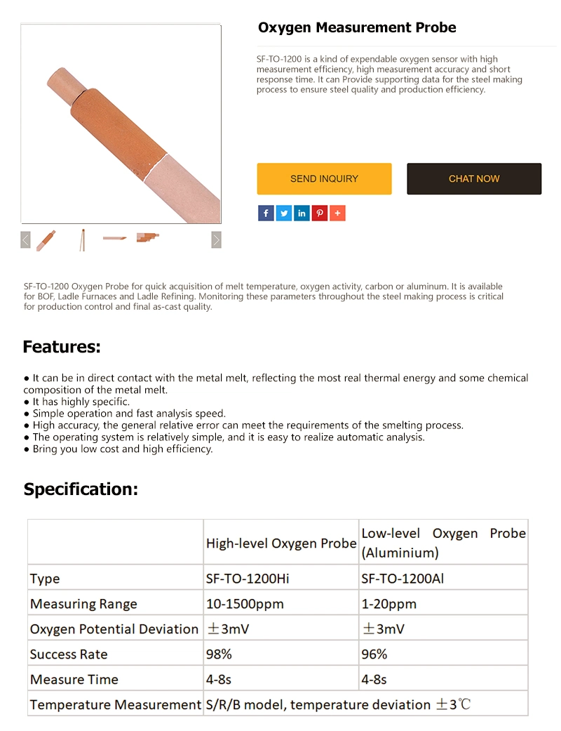 Fast Thermocouple Metallurgical Sensors Factory Molten Steel Temperature Oxygen Measurement Probe