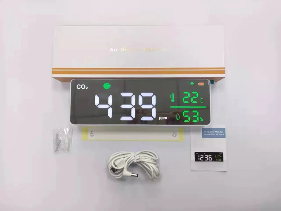 Indoor CO2 Meter, Temperature and Humidity Wall Mountable Carbon Dioxide Monitor with Ndir CO2 Sensor