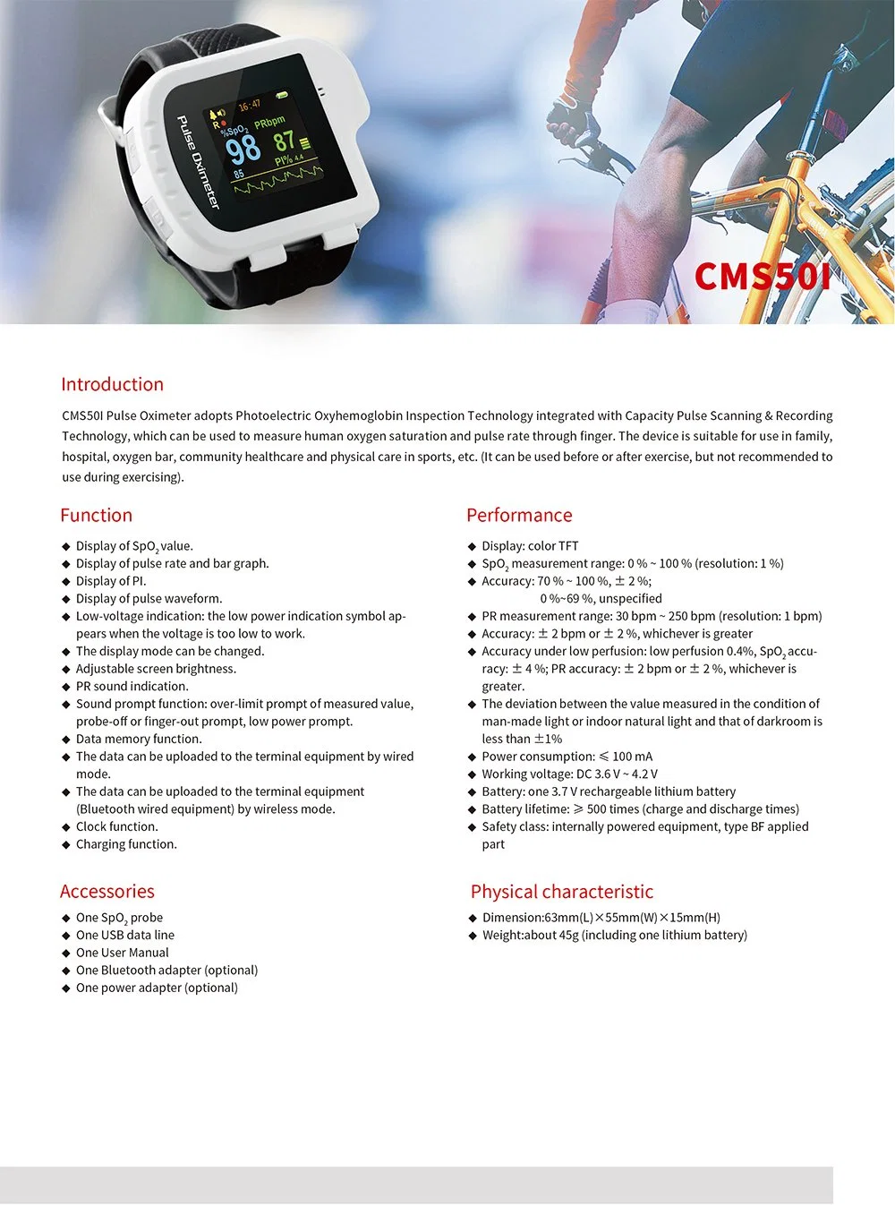 Contec Cms50I CE&FDA Wrist Pulse Oximeter SpO2 Sensor with Color Display
