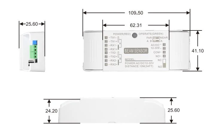 Optical Safety Sensor Photoelectric Beam Sensor for Sliding Glass Door Automation