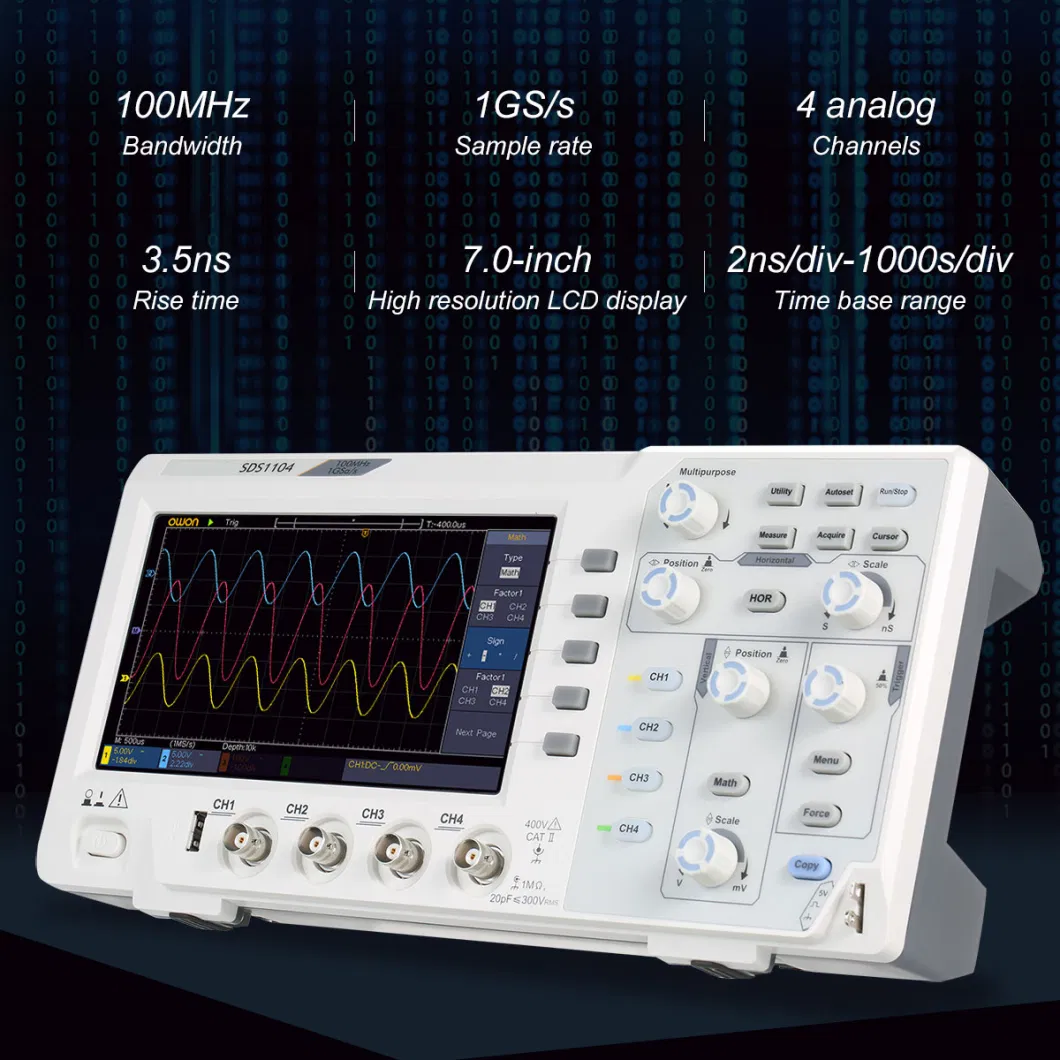 4 Channel Oscilloscope with 7in LCD Display 100MHz Bandwidth 1GS/s Oscilloscope