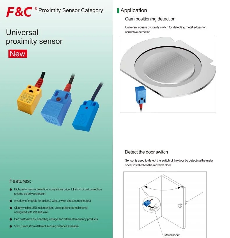 Square Inductive Proximity Sensor Switch, Non-Shield Type, Top Sensing, Detector Distance 4mm, NPN No, 3 Wire