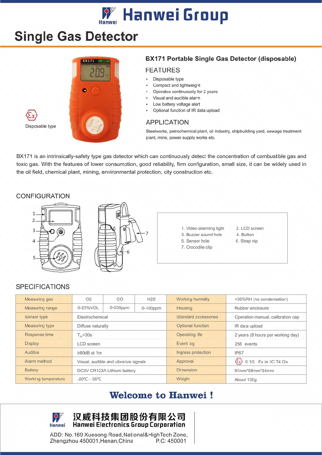 Atex Approved Portable 0-30%Vol O2 Oxygen Gas Detector (BX171)