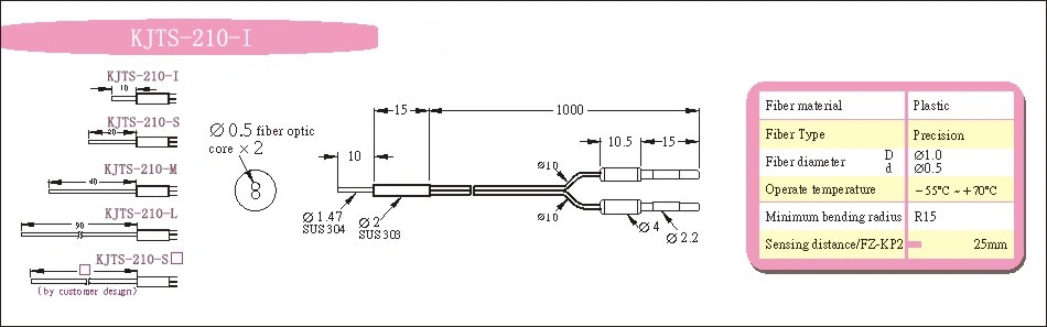 Kjt T2 Waterproof Dustproof IP65 Sn 25mm IP67 Optical Fiber Probe Sensor with CE