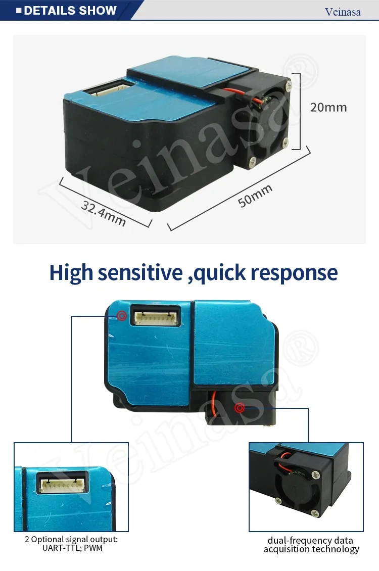 Veinasa-D3 Dust Sensor Pm2.5 Pm10 Environmental Air Quality Monitor Plantower Optical Dust Sensor Particle Counter