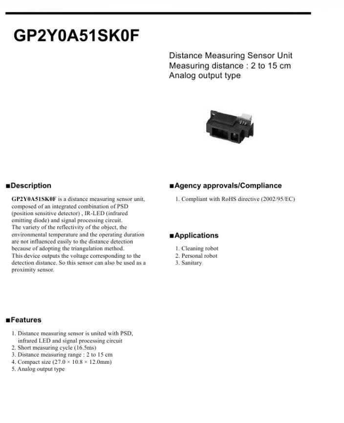 Gp2y1014au0p Gp2y0a51 Gp2y0A41 Gp2y0e03 Gp2y0a21gp2y0a02 Gp2y0a710 Infrared Distance Sensor Optical Dust IR Analog Distance