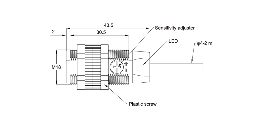 PNP Cylindrical Diffuse Reflection Photoelectric Sensor with Red Light