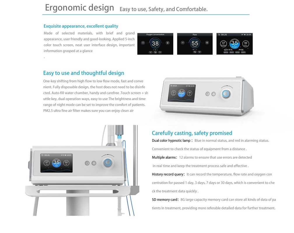 High Flow Nasal Cannula Oxygen Therapy Unit with Heated Respiratory Humidifiers