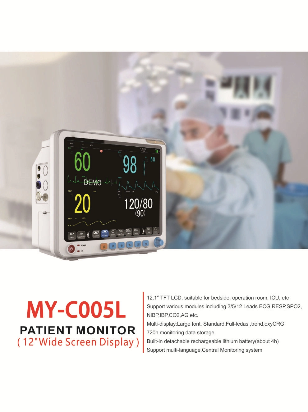 12.1 Inch Hospital Operation Room ICU Portable Multi-Parameter Patients Monitoringmulti-Parameter Monitor
