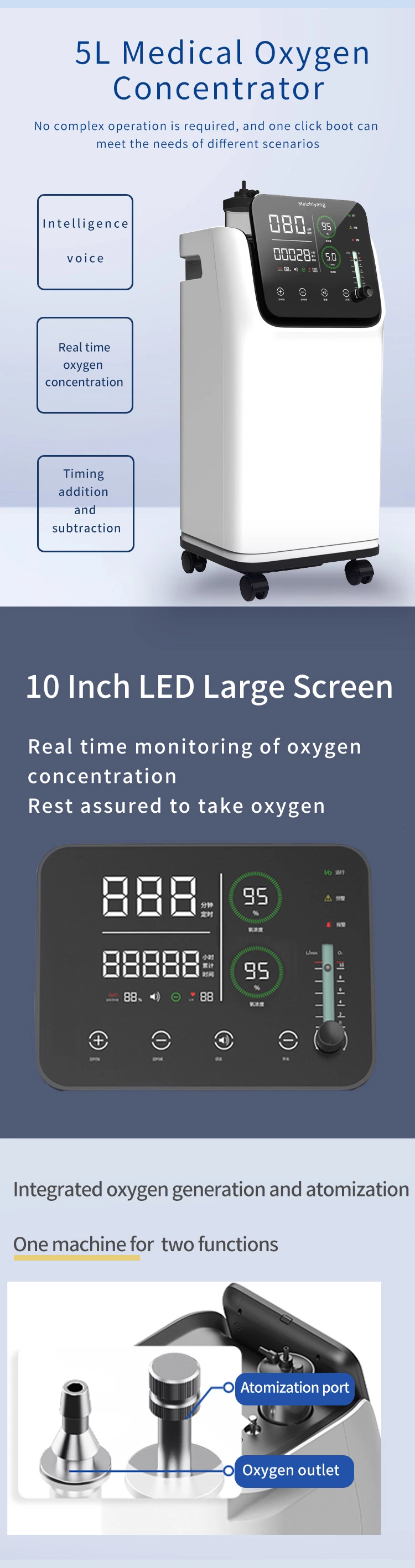 1-5L Adjustable Oxygenerator Remote Control 10&quot; LED Screen Oxygen Inhalation for Home/Hospital Physical Treatment