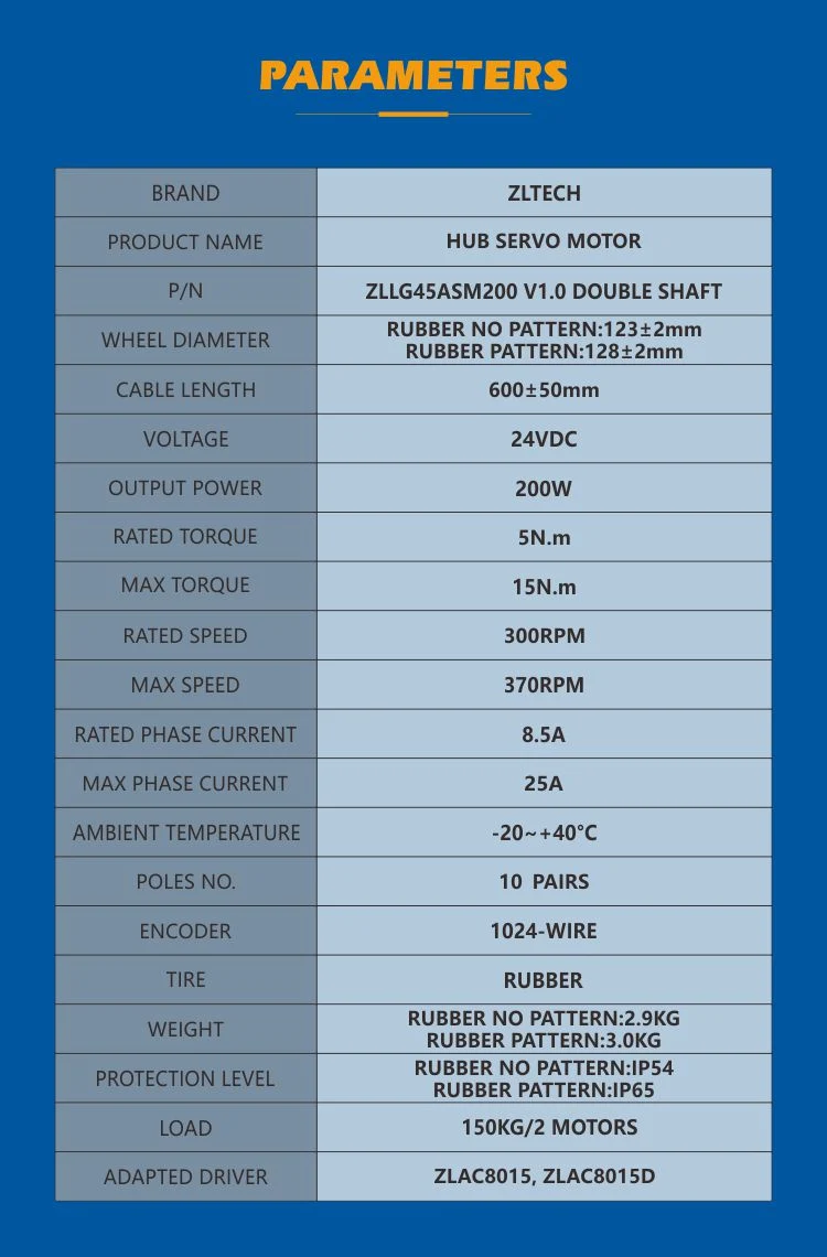 Zltech IP54 4.5inch 24V 5n. M 200W Dual Shaft Brushless Stainless Steel Wheel Hub Servo Motor with 1024-Wire Encoder for Rgv Robot Support Custom