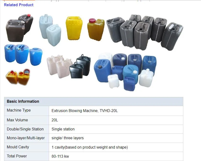 Tonva Jerrycan with Hose Hole Design Production Extrusion Blow Moulding Machine