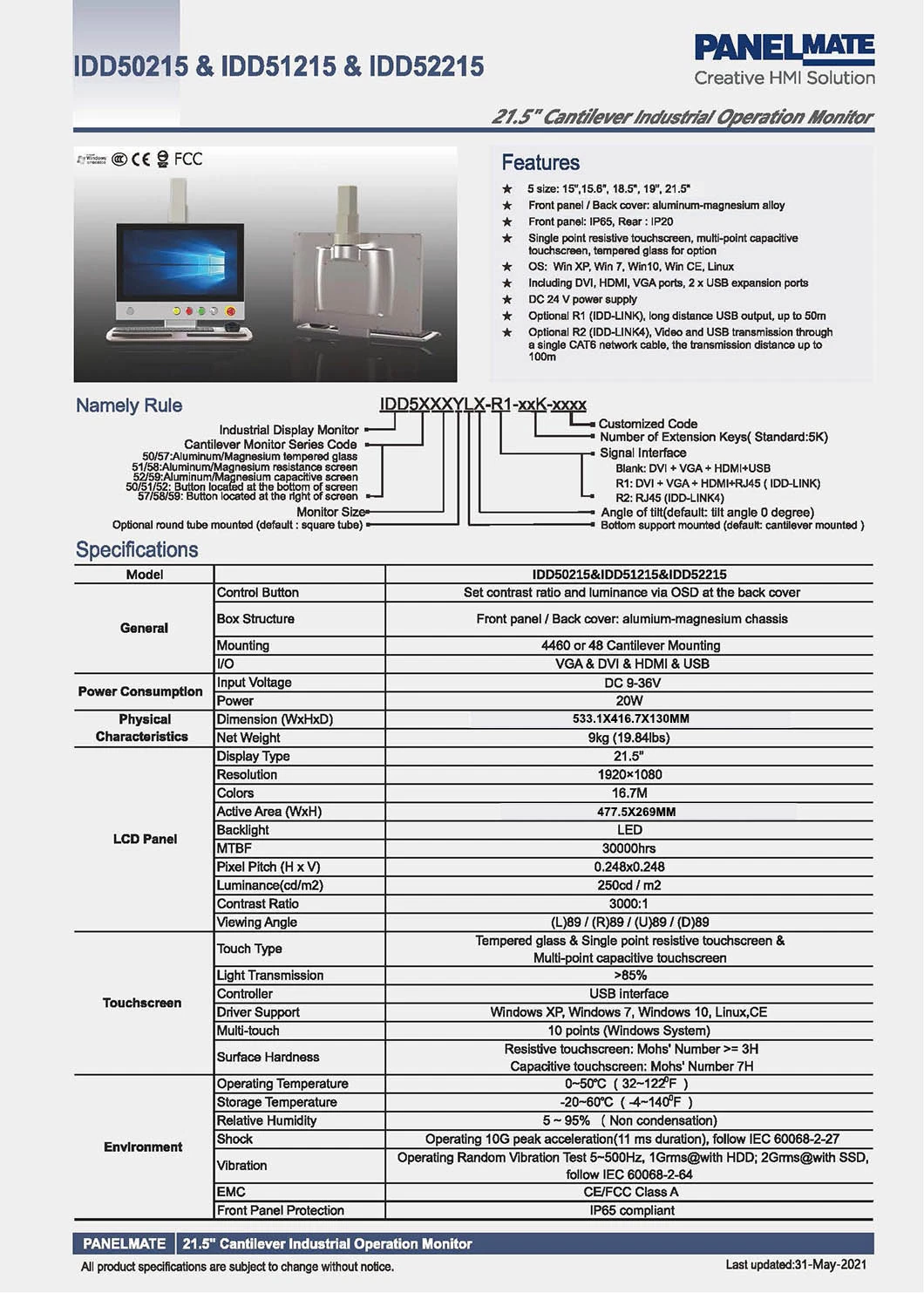 2023 Best Selling Ethercat 15&quot; TFT LCD Operational Arm Mounted Monitor HMI Arm Mounting Solutions Industrial Display