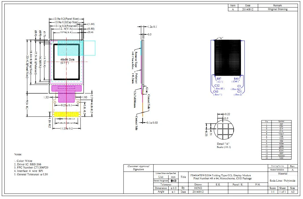 48X64 Dots 0.71 Inch Monochrome OLED Display (White) for Smart Watch/Handheld/Portable/Industrial/HMI/Iot Display