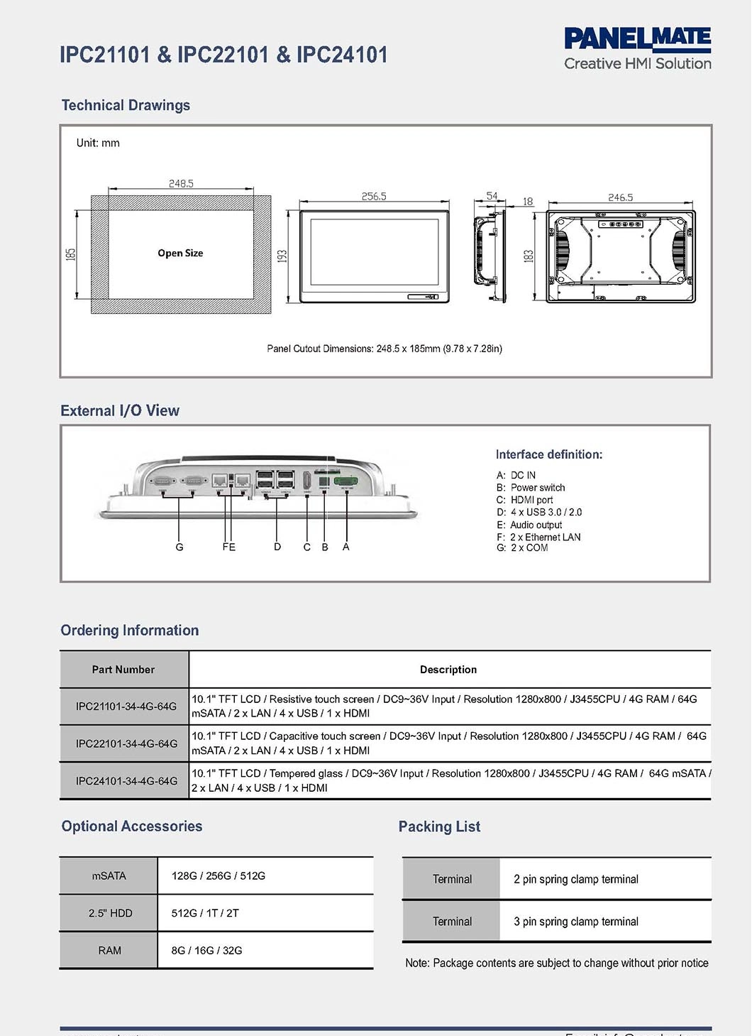 10.1 Inch Industrial Embedded PC IP65 Waterproof Dustproof Tempered Glass Screen Core I3 CPU 7100u Codesys Fanless HMI Panel PC All-in-One Computer Tablet PC