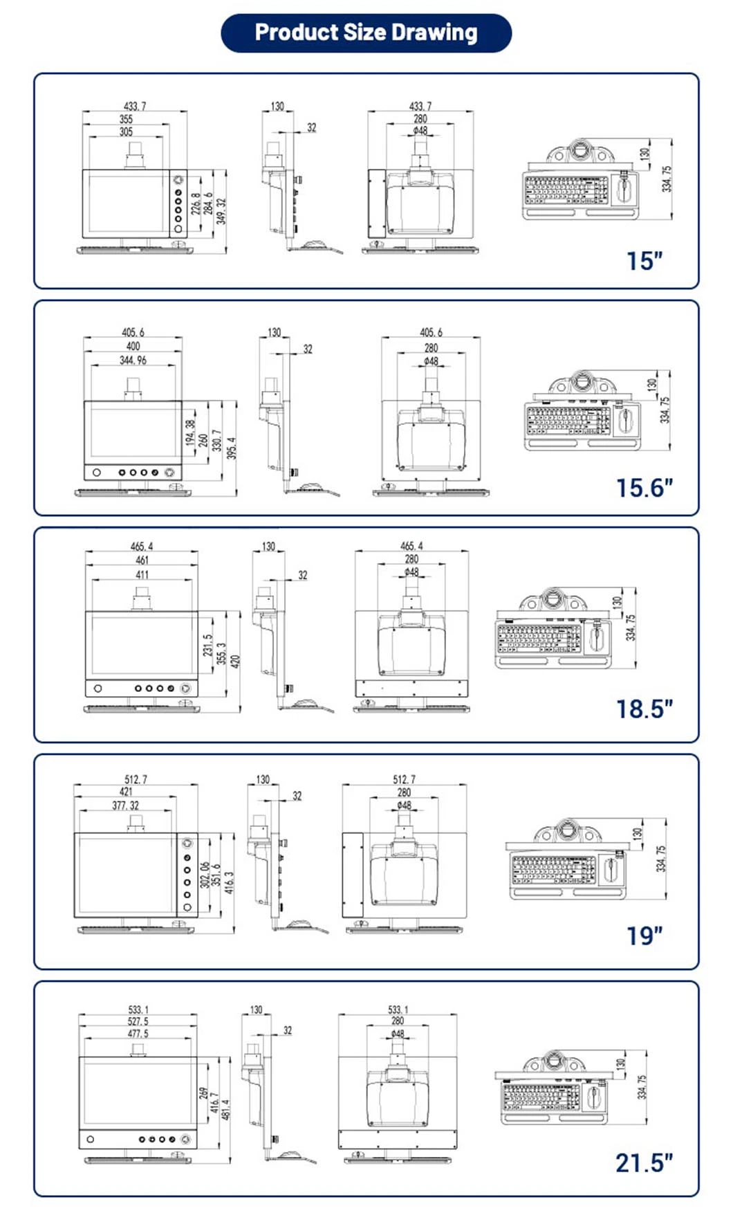 2023 Best Selling Ethercat 15&quot; TFT LCD Operational Arm Mounted Monitor HMI Arm Mounting Solutions Industrial Display