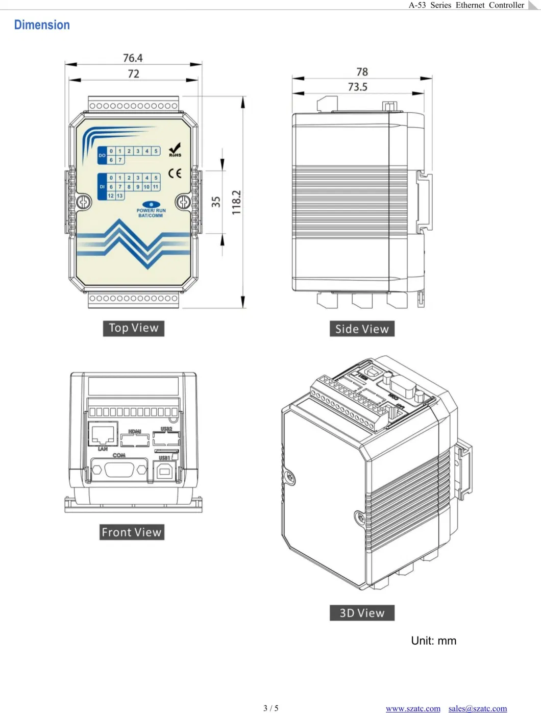 14di 8do 4ai 2ao Industrial Ethernet PLC Controller Modbus I/O Module (A-5389)