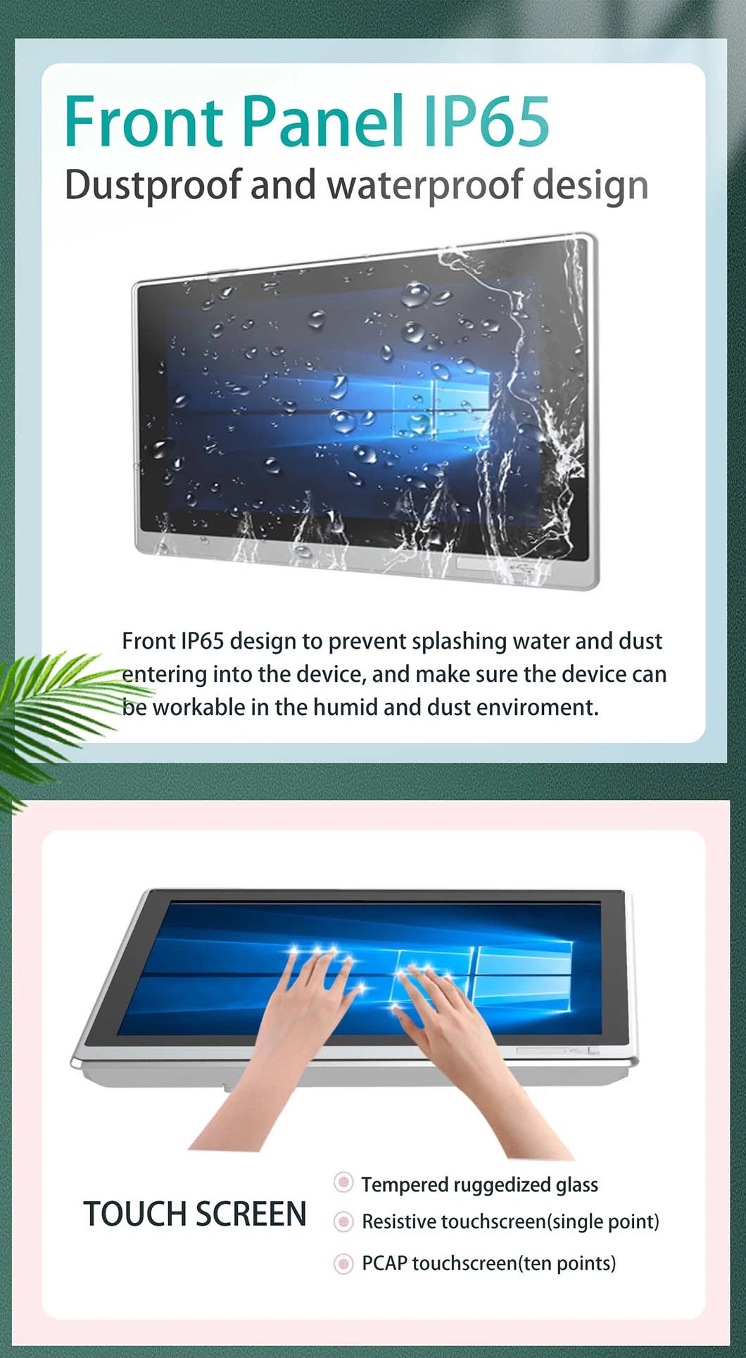 10.1 Inch Industrial Embedded PC IP65 Waterproof Dustproof Tempered Glass Screen Core I3 CPU 7100u Codesys Fanless HMI Panel PC All-in-One Computer Tablet PC