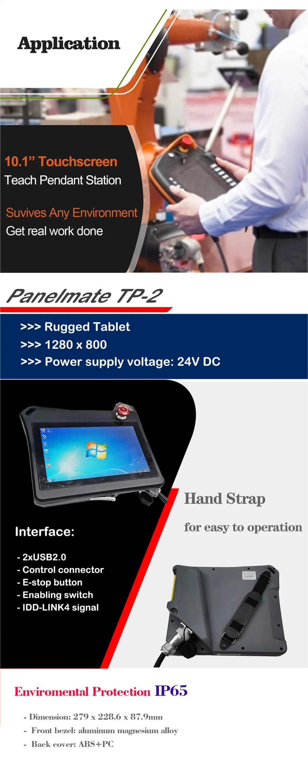 10.1 Inch Touch Teach Pendant Station IP65 Industrial Touchscreen Monitor CNC Control Panel RJ45 Idd-Link4 HMI Teach Operating Pendent Station