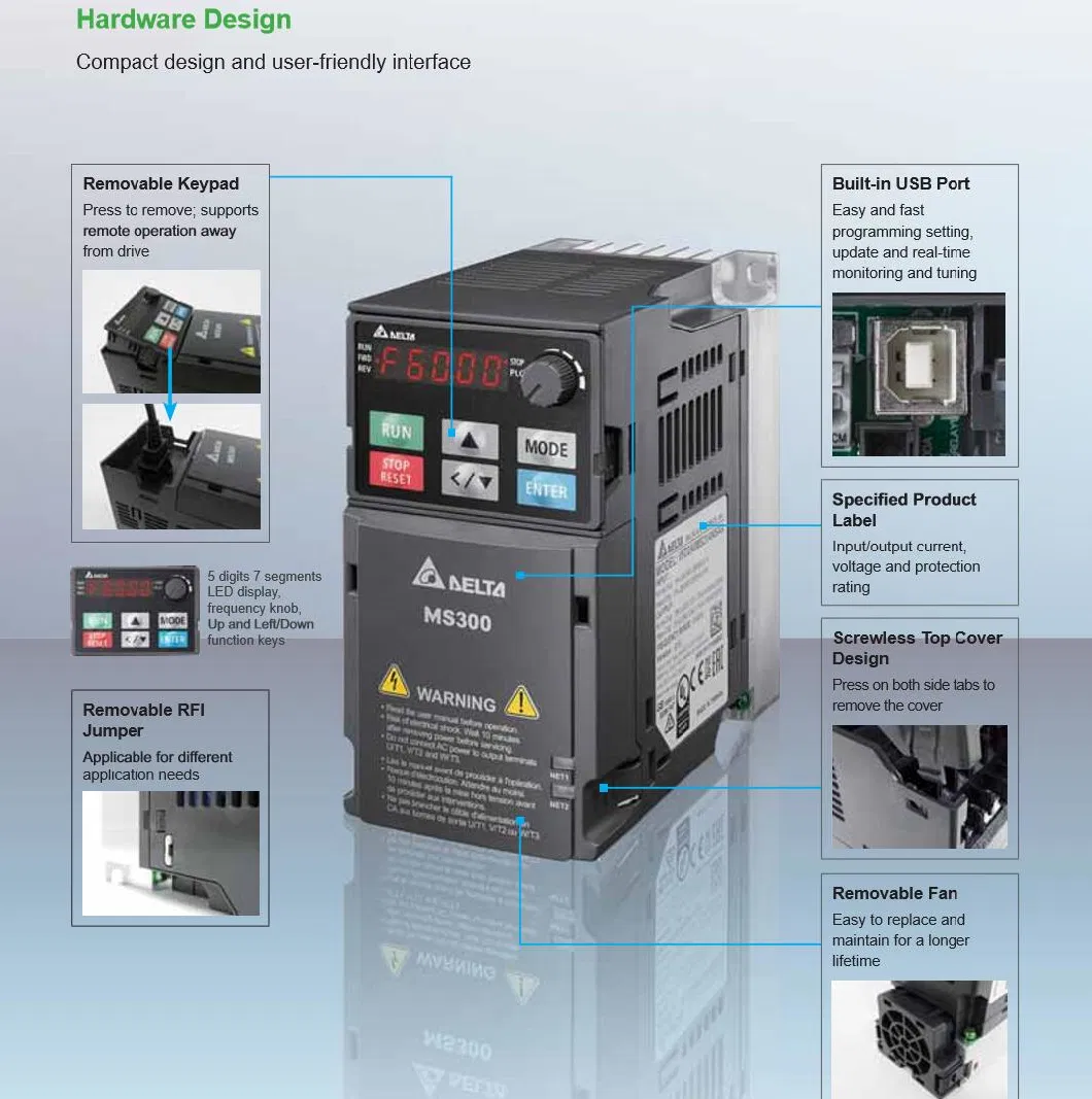 Delta AC Frequency VFD Me300 Ms300 Mh300 Power Series Drive Inverter