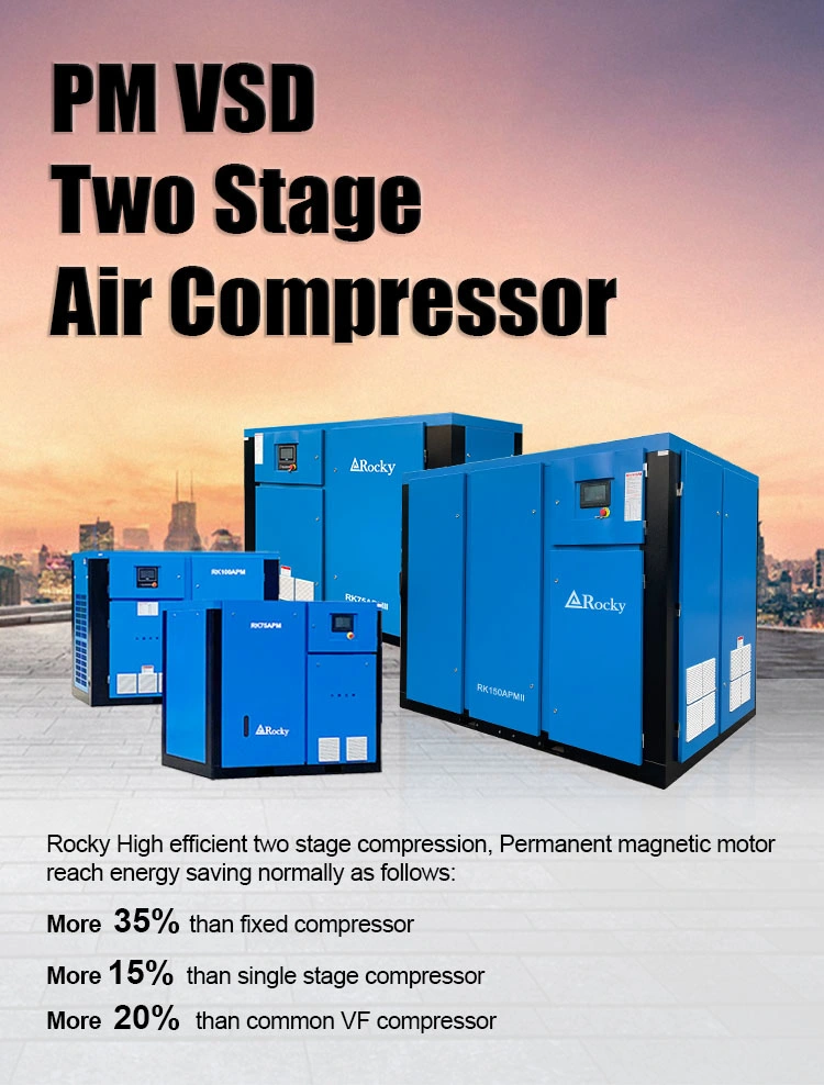 220HP 160kw 380V/50Hz/3pH Pm VSD Two Stage Screw Type Air Compressor