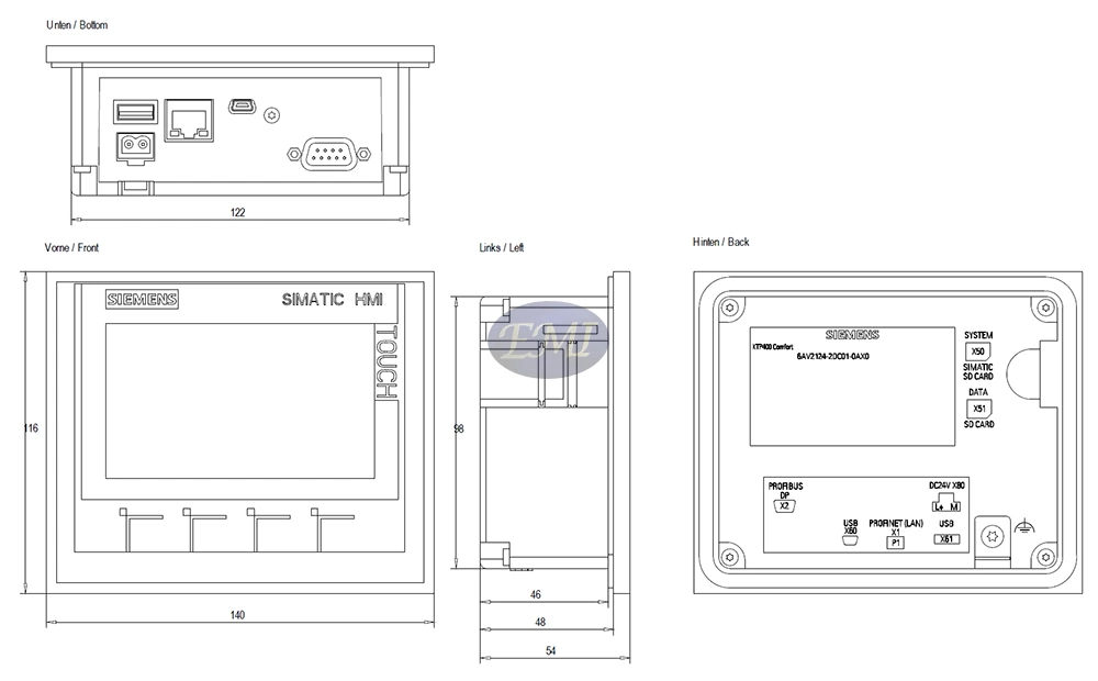 6AV2124-2DC01-0ax0 Ktp400 Key/Touch Operation 4 in Widescreen TFT Display Comfort Panel 4 MB Configuration Memory Profinet Interface HMI Monitor