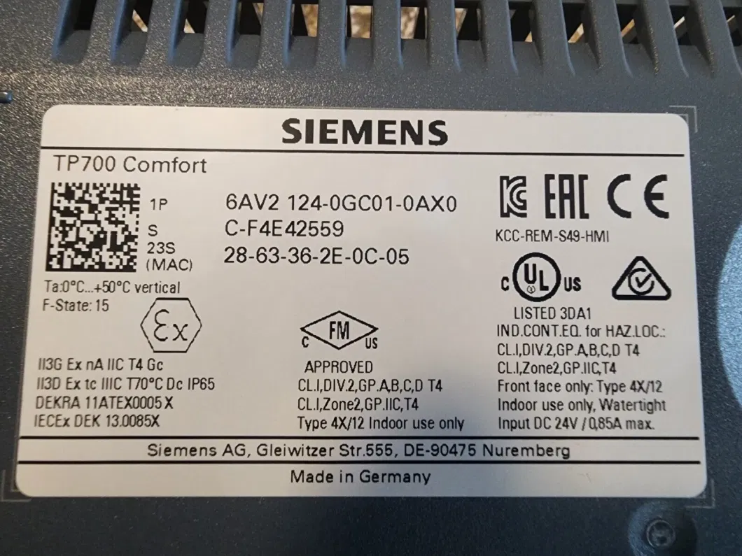 6AV2124-0gc01-0ax0 Tp700 12 MB Configuration Memory Touch Operation 7&quot;Widescreen TFT Display Panel Original HMI Industrial Monitor