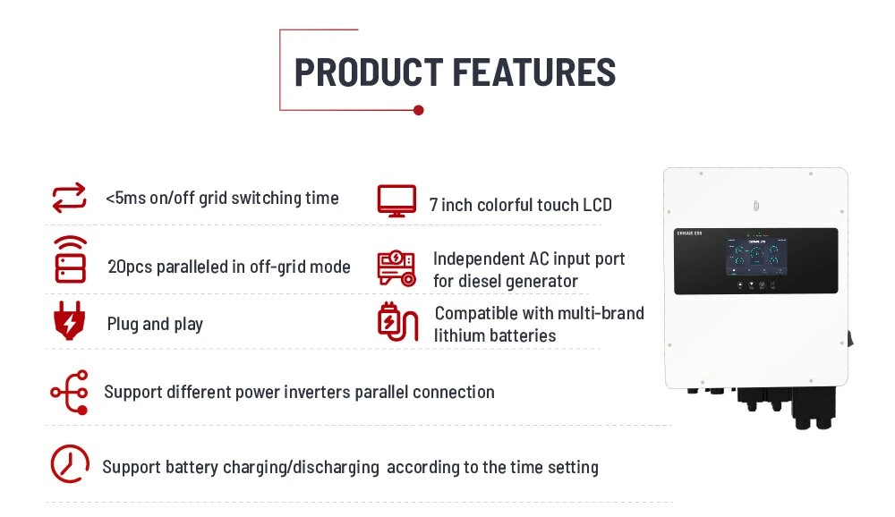 PV Inverter 5kw 6kw 8kw 10kw 12kw 14kw Three Phase Hybrid Solar Inverter with Parallel Function