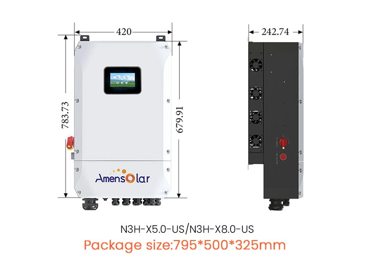 Amensolar 12kw Mppt Energy Storage Inverter 48v 5kw 8kw 10kw 15kw Split Phase on Grid Tie Solar Inverter Hybrid 10000 Watt