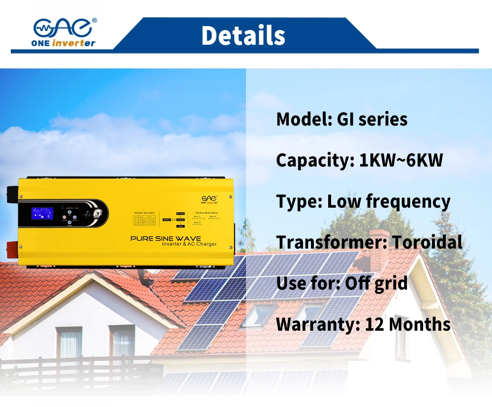 3000W 12VDC 24VDC 220VAC Pure Sine Wave Home Inverter with Charger