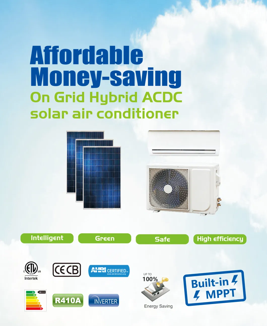 100% Solar Air Conditioner Split System 48V DC Inverter 12000BTU Wall Split Air Condition