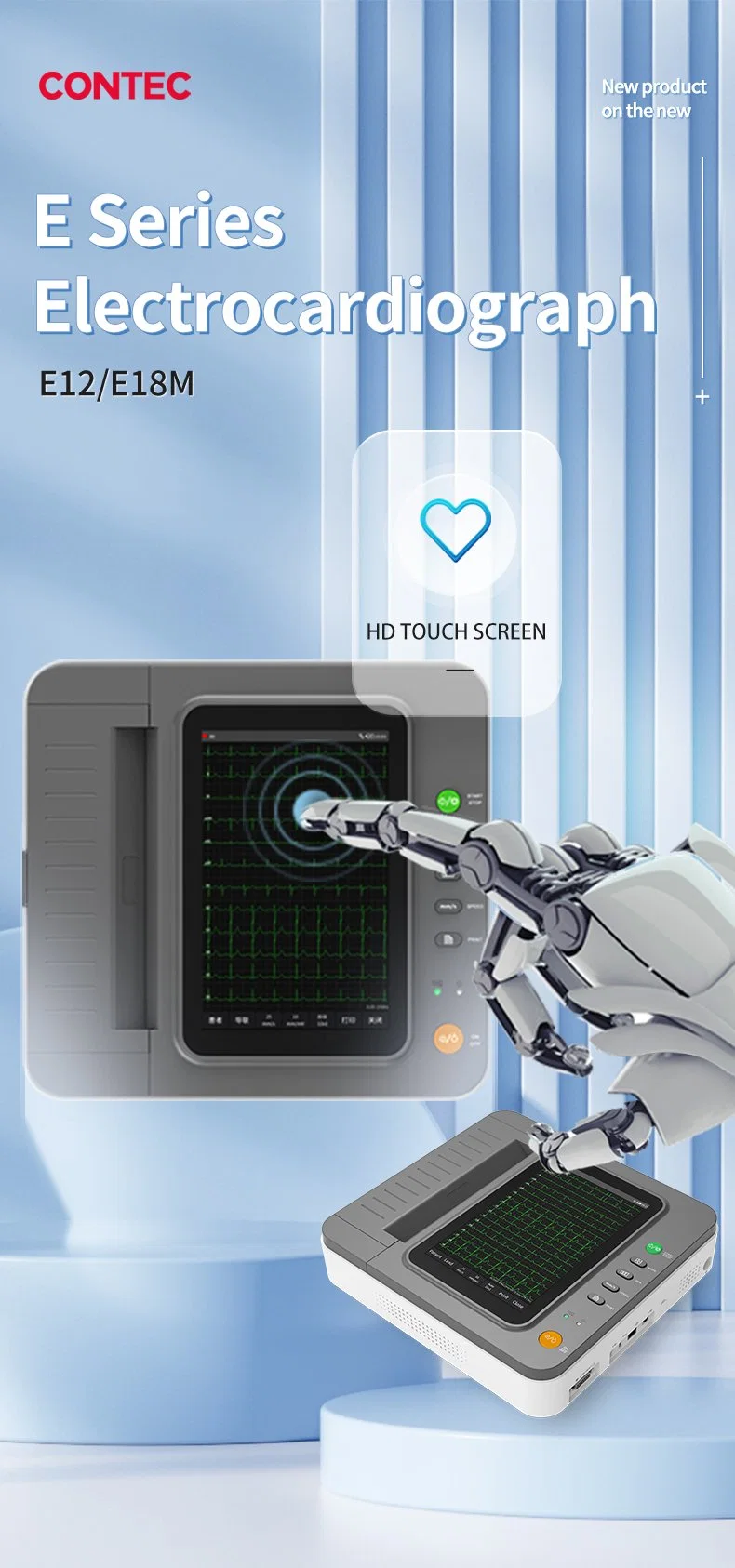 Manufacturer Contec Digital Touch Screen Electrocardiograph Monitor ECG Machine