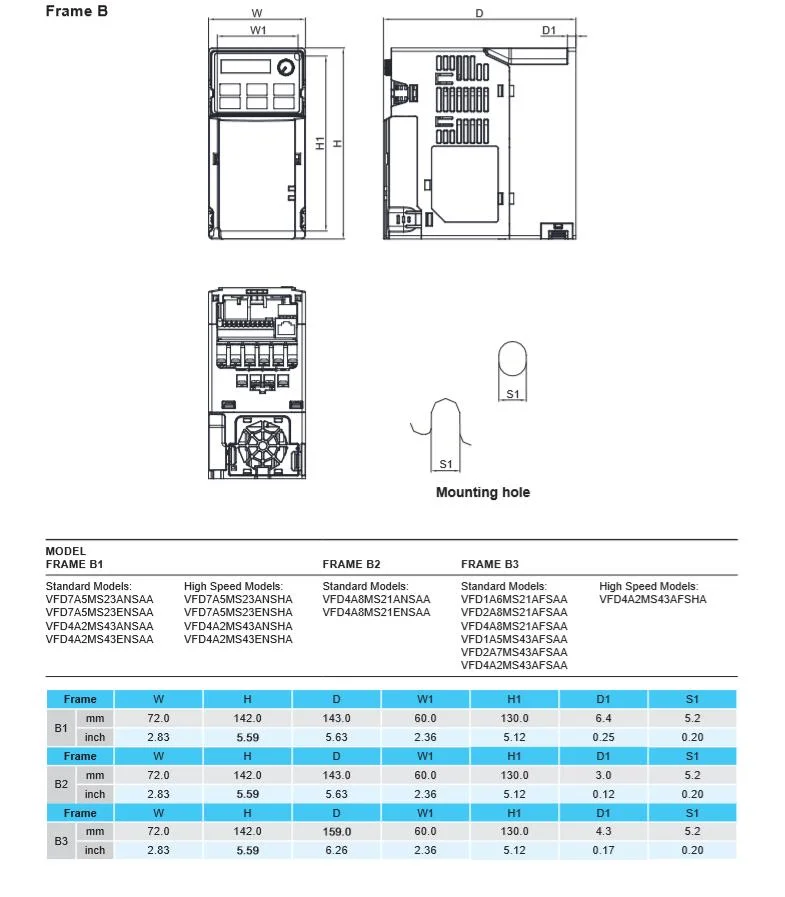 Delta AC Frequency VFD Me300 Ms300 Mh300 Power Series Drive Inverter