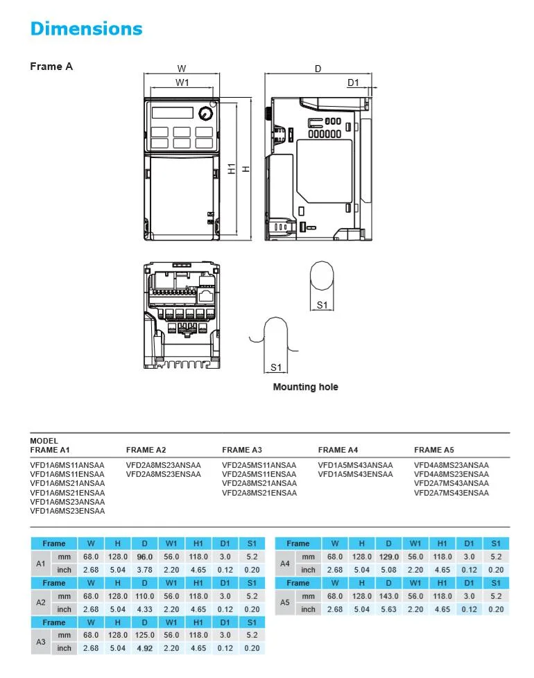 Delta AC Frequency VFD Me300 Ms300 Mh300 Power Series Drive Inverter