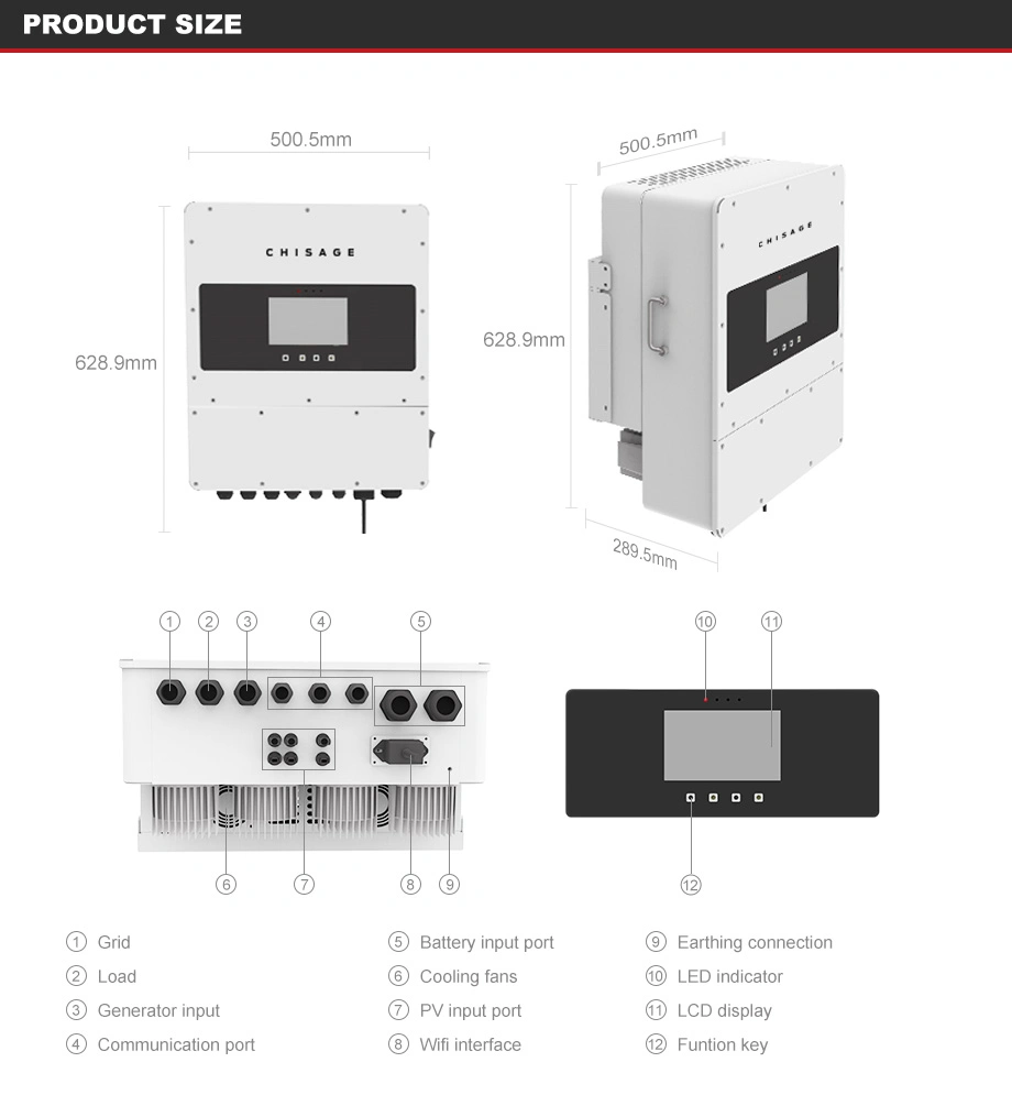 5kw 6kw 8kw 10kw 12kw PV System DC AC Solar Power Triple Phase Inverter Pure Sine Wave Hybrid Inverter