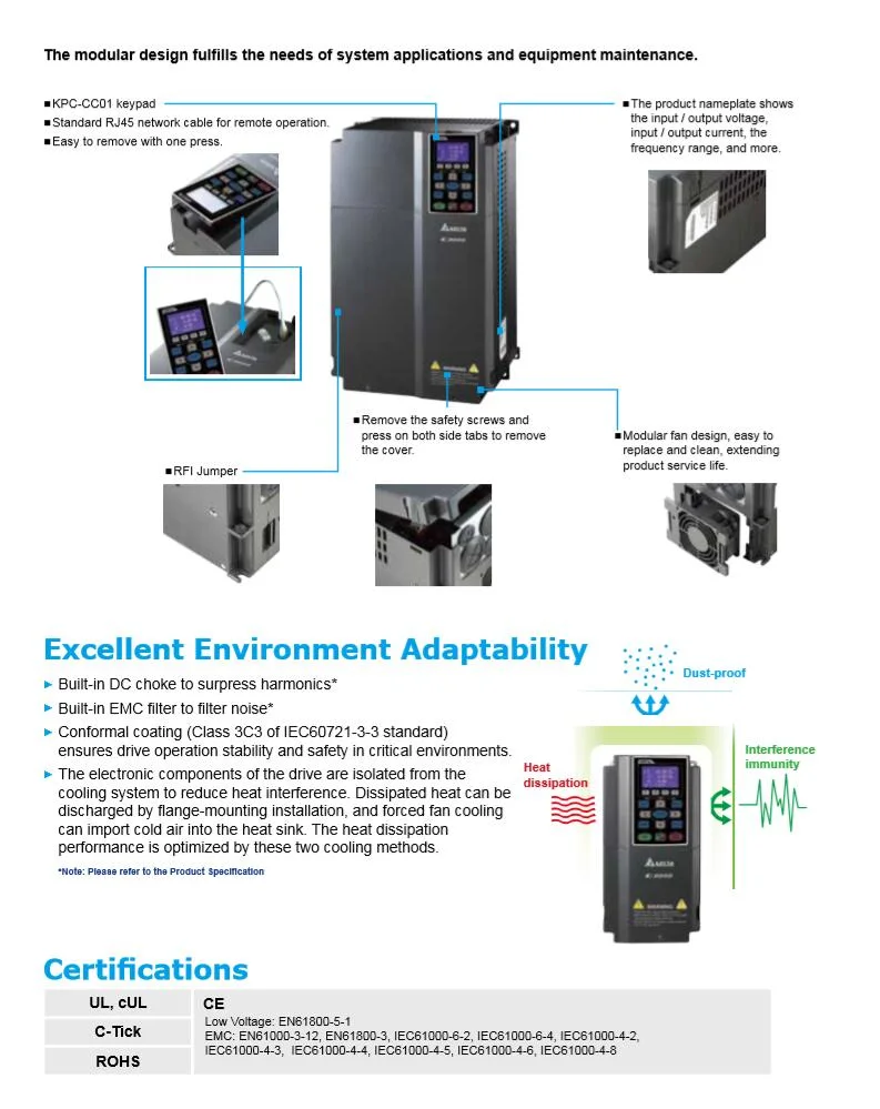 Delta AC Drive Fan Pump Mitsubishi Siemens Yaskawa Motor Drivevariable Frequency Power Inverter Variable Frequency Drive Frequency Power Inverter