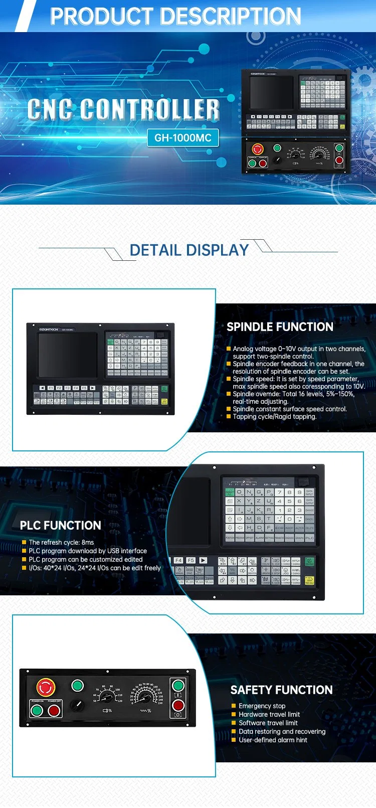 Szgh 3 Axis CNC Controller Milling CNC Controls Programming +PLC