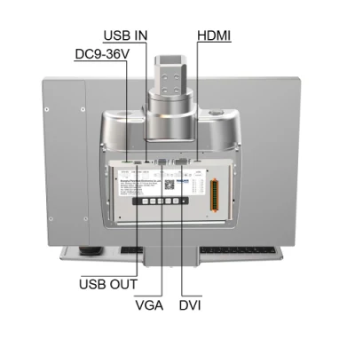 Pannello operativo industriale HMI da 19 pollici con contenitore a sbalzo e braccio supportato Schermo tattile capacitivo LCD IP65 impermeabile, monitor antipolvere