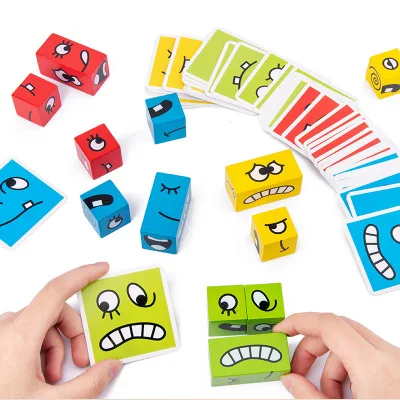 Hot Montessori Expression Puzzle Building Block faccia cambiare logica pensiero Addestramento bambino di legno di addestramento precoce giocattolo