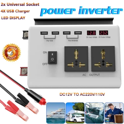 Booster convertitore di potenza invertitore da 12 V a 110 V/220 V per veicoli da 300 W.