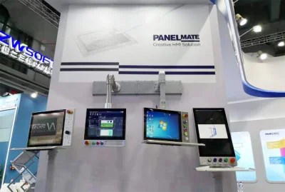 Pannello operativo industriale HMI da 19 pollici con contenitore a sbalzo e braccio supportato Schermo tattile capacitivo LCD IP65 impermeabile, monitor antipolvere