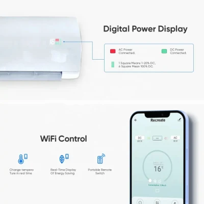 100% impianto di climatizzazione solare a split con inverter da 48 V c.c. da 12000BTU Condizione aria divisa a parete