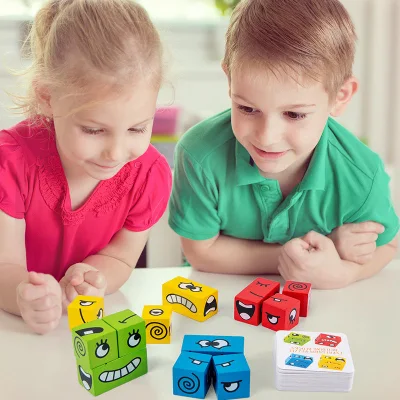 Hot Montessori Expression Puzzle Building Block faccia cambiare logica pensiero Addestramento bambino di legno di addestramento precoce giocattolo