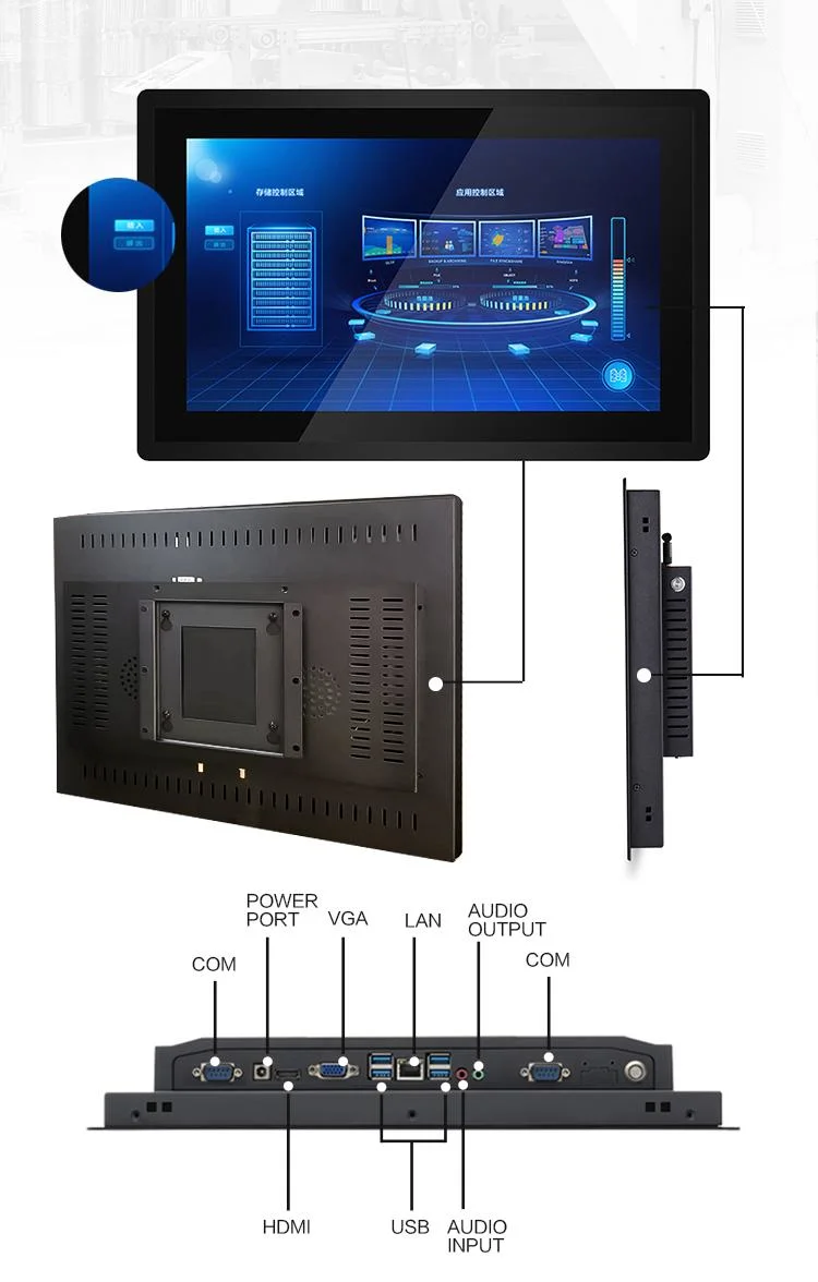10.1 10.4 12.1 15 17 19 21.5 Inch Panel PC IP65 Waterproof 10 Points Capacitive Touch Screen Monitors for Industrial