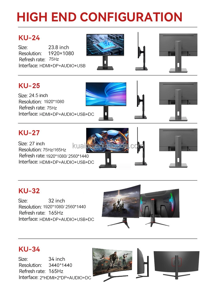2K Monitor LED 27 Inch Curved Screen Gaming Monitor Dp HMI 165Hz Desktop Computer Monitor