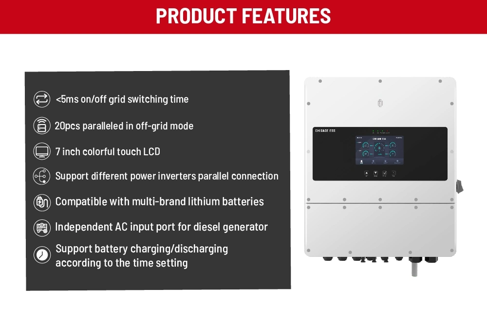 5kw 6kw 8kw 10kw 12kw PV System DC AC Solar Power Triple Phase Inverter Pure Sine Wave Hybrid Inverter